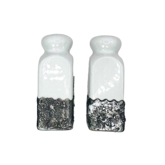 Artisan Ceramic Salt & Pepper Shakers Upcycled with Silver Blend Boho Metalwork - Picture 8 of 11